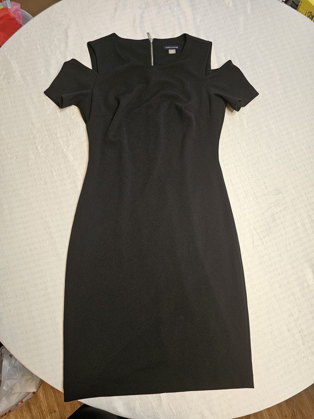Tommy Hilfiger Black Cold-Shoulder Midi Sheath Dress